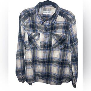Savage Art Blue Tan and Black Stripe Lightweight Flannel Long sleeve Button Down